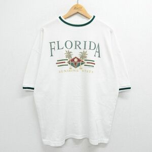 XL/古着 半袖 ビンテージ Tシャツ メンズ 90s フロリダ ヤシの木 大きいサイズ クルーネック 白 ホワイト 23may11 中古