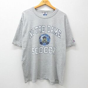 XL/古着 チャンピオン champion 半袖 ビンテージ Tシャツ メンズ 90s ノートルダム サッカー クルーネック グレー 霜降り 23aug16 中古