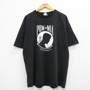 XL/古着 半袖 ビンテージ Tシャツ メンズ 00s POW MIA 大きいサイズ コットン クルーネック 黒 ブラック 23may17 中古