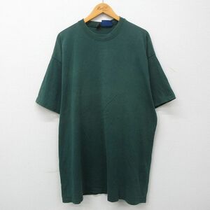 XL/古着 半袖 ビンテージ Tシャツ メンズ 90s 無地 大きいサイズ ロング丈 コットン クルーネック 緑 グリーン 23apr26 中古