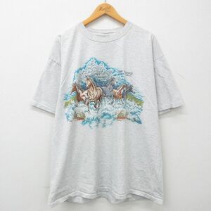 XL/古着 半袖 ビンテージ Tシャツ メンズ 00s マートルビーチ 馬 大きいサイズ クルーネック 薄グレー 霜降り 23may24 中古