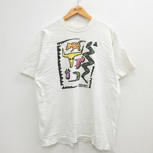 XL/古着 半袖 ビンテージ Tシャツ メンズ 90s ワニ シマウマ コットン クルーネック 白 ホワイト 23may06 中古