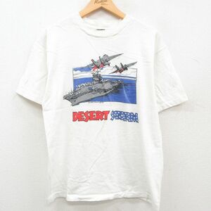 M/古着 半袖 ビンテージ Tシャツ メンズ 90s ミリタリー 湾岸戦争 コットン クルーネック 白 ホワイト 23may26 中古