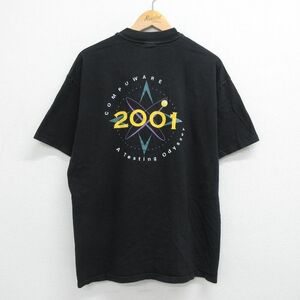 XL/古着 ヘインズ 半袖 ビンテージ Tシャツ メンズ 00s COMPUWARE 大きいサイズ コットン クルーネック 黒 ブラック 23may12 中古