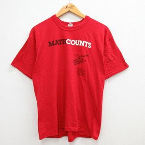 L/古着 半袖 ビンテージ Tシャツ メンズ 90s MATHCOUNTS RMHA クルーネック 赤 レッド 23may18 中古