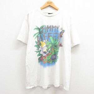 XL/古着 半袖 ビンテージ ロック バンド Tシャツ メンズ 90s ジミーバフェット コロナ ビール 大きいサイズ コットン クルーネック 白