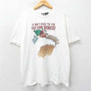 XL/古着 半袖 ビンテージ Tシャツ メンズ 00s サンタクロース トナカイ コットン クルーネック 白 ホワイト 23may12 中古