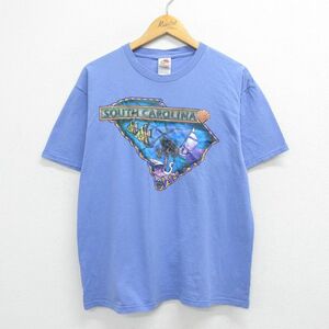 L/古着 半袖 ビンテージ Tシャツ メンズ 00s サウスカリフォルニア 熱帯魚 コットン クルーネック 紫 パープル 23may11 中古