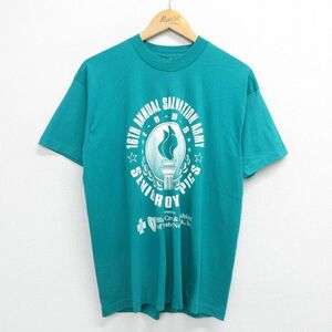 L/古着 半袖 ビンテージ Tシャツ メンズ 90s シニアオリンピック 聖火 サルベーションアーミー クルーネック 青緑 23jun17 中古