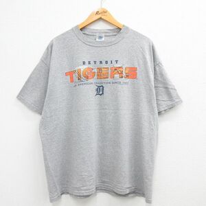 XL/古着 半袖 ビンテージ Tシャツ メンズ 00s MLB デトロイトタイガース 大きいサイズ クルーネック グレー 霜降り メジャーリーグ ベ