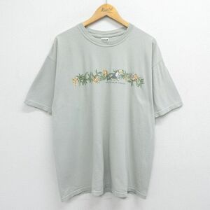 XL/古着 半袖 ビンテージ Tシャツ メンズ 00s 鳥 花 大きいサイズ コットン クルーネック グレー系 23jun22 中古