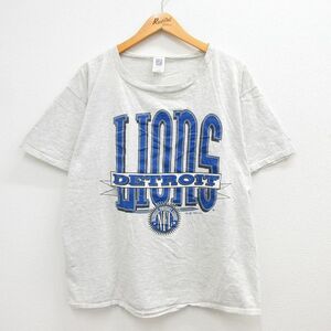 XL/古着 半袖 ビンテージ Tシャツ メンズ 90s NFL デトロイトライオンズ クルーネック 薄グレー 霜降り アメフト スーパーボウル 23may