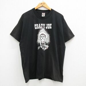 XL/古着 半袖 ビンテージ Tシャツ メンズ 00s CRAZY JOE スカル 大きいサイズ クルーネック 黒 ブラック spe 23jun06 中古