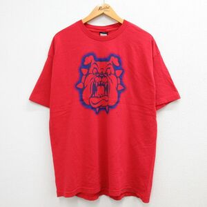 XL/古着 半袖 ビンテージ Tシャツ メンズ 00s ブルドッグ 大きいサイズ コットン クルーネック 赤 レッド 23jun07 中古
