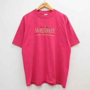 XL/古着 半袖 ビンテージ Tシャツ メンズ 90s MONTERREY メキシコ 刺繍 クルーネック ピンク 23jun14 中古