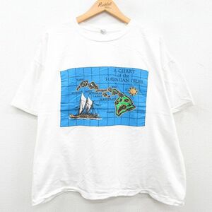 XL/古着 半袖 ビンテージ Tシャツ メンズ 90s ハワイ ヨット 大きいサイズ クルーネック 白 ホワイト 23jun24 中古