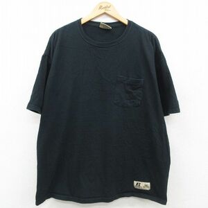 XL/古着 ラッセル 半袖 ビンテージ Tシャツ メンズ 00s 無地 胸ポケット付き 大きいサイズ コットン クルーネック 黒 ブラック 23jul22