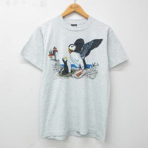 M/古着 半袖 ビンテージ Tシャツ メンズ 80s アーカディア国立公園 鳥 クルーネック 薄グレー 霜降り 23jul20 中古