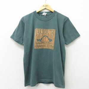 L/古着 半袖 ビンテージ Tシャツ メンズ 90s 船 コットン クルーネック 濃緑 グリーン 23jun15 中古