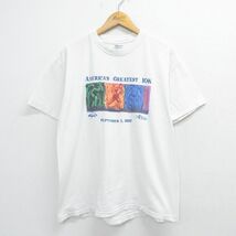 XL/古着 ヘインズ 半袖 ビンテージ Tシャツ メンズ 90s マラソン 企業広告 コットン クルーネック 白 ホワイト 23jul27 中古_画像1