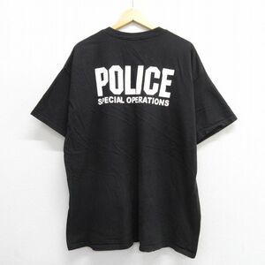 XL/古着 ヘインズ 半袖 ビンテージ Tシャツ メンズ 00s ポリス 大きいサイズ コットン クルーネック 黒 ブラック 23jun21 中古