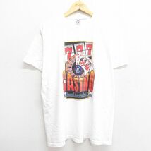 XL/古着 半袖 ビンテージ Tシャツ メンズ 00s カジノ トランプ サイコロ ラメ コットン クルーネック 白 ホワイト 23jun29 中古_画像1