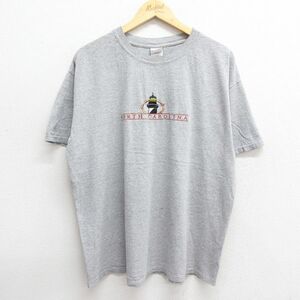 XL/古着 半袖 ビンテージ Tシャツ メンズ 00s ノースカロライナ 灯台 刺繍 大きいサイズ クルーネック グレー 霜降り 23jun29 中古