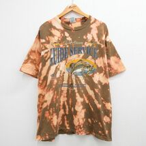 XL/古着 半袖 ビンテージ Tシャツ メンズ 90s 魚 ルアー ガイドサービス 大きいサイズ コットン クルーネック 茶系他 ブラウン ブリー_画像1