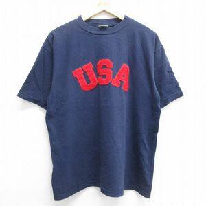 XL/古着 半袖 ビンテージ Tシャツ メンズ 00s USAロゴ コットン クルーネック 紺 ネイビー 23jul01 中古