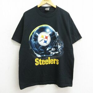 XL/古着 半袖 ビンテージ Tシャツ メンズ 00s NFL ピッツバーグスティーラーズ コットン クルーネック 黒 ブラック アメフト スーパー