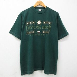 XL/古着 半袖 ビンテージ Tシャツ メンズ 00s デイトナビーチ フロリダ イルカ コットン クルーネック 濃緑 グリーン 23jul12 中古