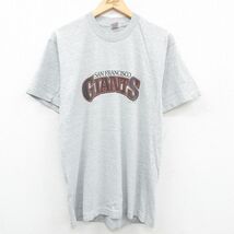 L/古着 半袖 ビンテージ Tシャツ メンズ 80s MLB サンフランシスコジャイアンツ クルーネック 薄グレー 霜降り メジャーリーグ ベース_画像1