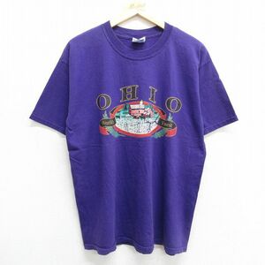 L/古着 半袖 ビンテージ Tシャツ メンズ 00s オハイオ Worlds コットン クルーネック 紫 パープル 23jul14 中古