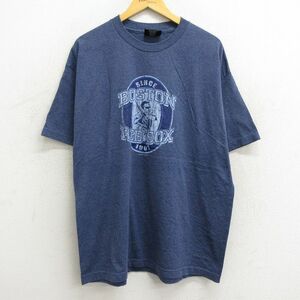 XL/古着 半袖 ビンテージ Tシャツ メンズ 00s MLB ボストンレッドソックス 大きいサイズ クルーネック 紺 ネイビー 霜降り メジャーリ