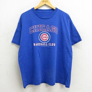 XL/古着 半袖 ビンテージ Tシャツ メンズ 00s MLB シカゴカブス クルーネック 青 ブルー メジャーリーグ ベースボール 野球 23jul14 中