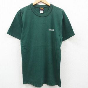 L/古着 スポルディング 半袖 ビンテージ Tシャツ メンズ 90s ワンポイントロゴ コットン クルーネック 緑 グリーン 23may29 中古