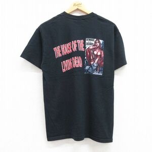 M/古着 半袖 ビンテージ Tシャツ メンズ 00s 女性 LIVING DEAD コットン クルーネック 黒 ブラック 23jul17 中古