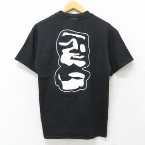 M/古着 ヘインズ 半袖 ビンテージ Tシャツ メンズ 00s The Dock モアイ 黒 ブラック 23aug09 中古