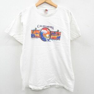 L/古着 半袖 ビンテージ Tシャツ メンズ 00s カリフォルニア ヤシの木 コットン クルーネック 白 ホワイト 23may26 中古