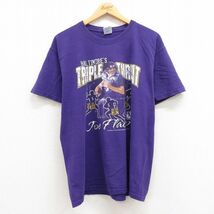 L/古着 半袖 ビンテージ Tシャツ メンズ 00s NFL ボルチモアレイブンズ ジョーフラッコ 5 コットン クルーネック 紫 パープル アメフト_画像1