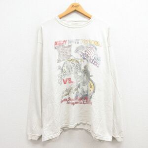 XL/古着 長袖 ビンテージ Tシャツ メンズ 00s ARMY NAVY フットボール 大きいサイズ コットン クルーネック 薄ベージュ カーキ 23jan23