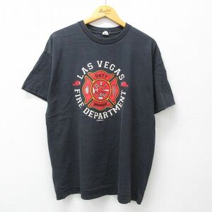 XL/古着 半袖 ビンテージ Tシャツ メンズ 00s ラスベガス 消防署 コットン クルーネック 黒 ブラック 23jul14 中古