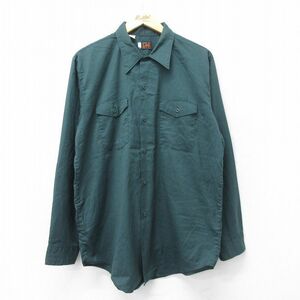 S / Подержанная рабочая рубашка Lee Lee с длинным рукавом, мужская 70-е годы, длинная темно-зеленая, зеленая, 23SEP11 Подержанные топы