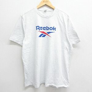 XL/古着 リーボック 半袖 ブランド Tシャツ メンズ ビッグロゴ 大きいサイズ コットン クルーネック 薄グレー 霜降り 23jun03 中古