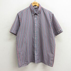 XL/古着 半袖 ワーク シャツ メンズ 90s ウェンディーズ ボタンダウン 薄紺他 ネイビー ストライプ 23aug21 中古 トップス