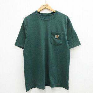 XL/古着 カーハート 半袖 ブランド Tシャツ メンズ ワンポイントロゴ コットン クルーネック 緑 グリーン 23mar16 中古