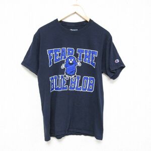 L/古着 チャンピオン Champion 半袖 ブランド Tシャツ メンズ FEAR コットン クルーネック 紺 ネイビー 23mar24 中古