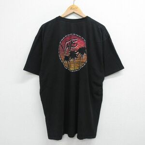 XL/古着 ヴァンズ VANS 半袖 ブランド Tシャツ メンズ ヤシの木 夕焼け 大きいサイズ コットン クルーネック 黒 ブラック 23may12 中古