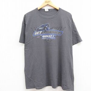 XL/古着 半袖 Tシャツ メンズ レーシングカー コットン クルーネック 濃グレー 23may13 中古