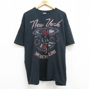 XL/古着 半袖 ビンテージ Tシャツ メンズ 00s バイク ニューヨーク 大きいサイズ コットン クルーネック 黒 ブラック 23sep07 中古